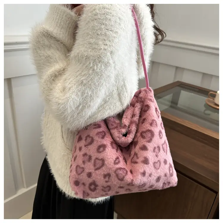 Leopard Print Fluffy Shoulder Commuter Tote Bag Large Capacity — feature 11