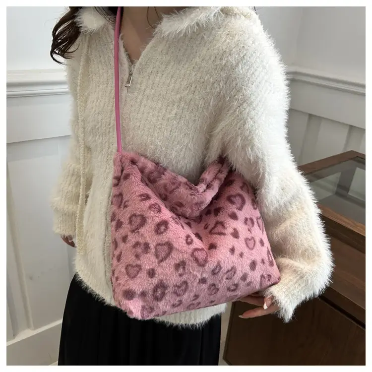 Leopard Print Fluffy Shoulder Commuter Tote Bag Large Capacity — feature 12