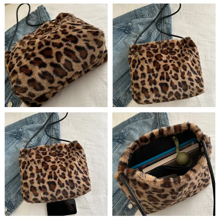 Leopard Print Fluffy Shoulder Commuter Tote Bag Large Capacity — feature 6