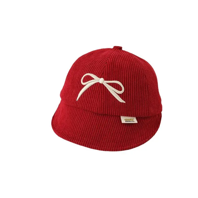 Pink Embroidered Bow Baby Cap for Girls
