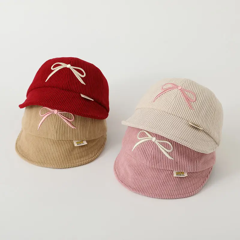 Pink Embroidered Bow Baby Cap for Girls — feature 2