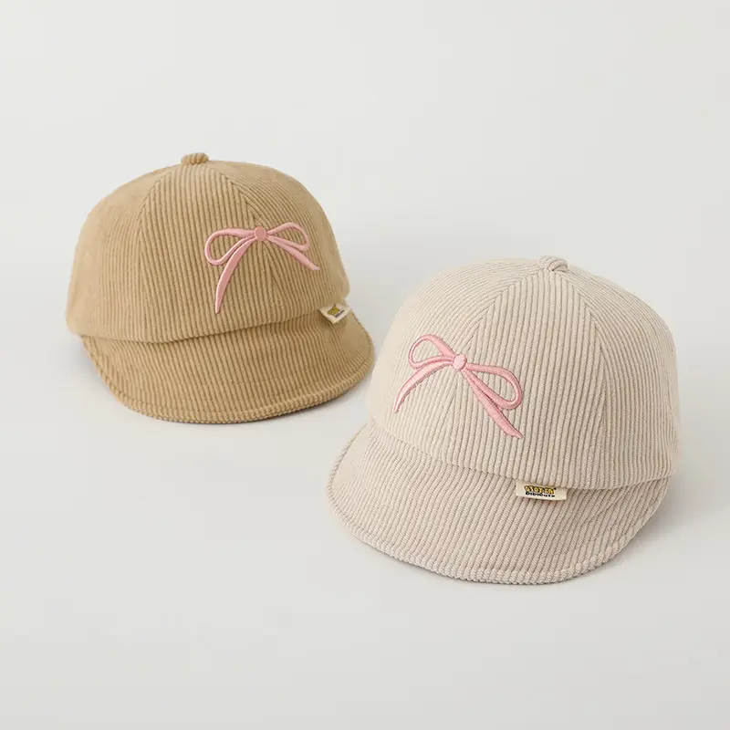 Pink Embroidered Bow Baby Cap for Girls — feature 5
