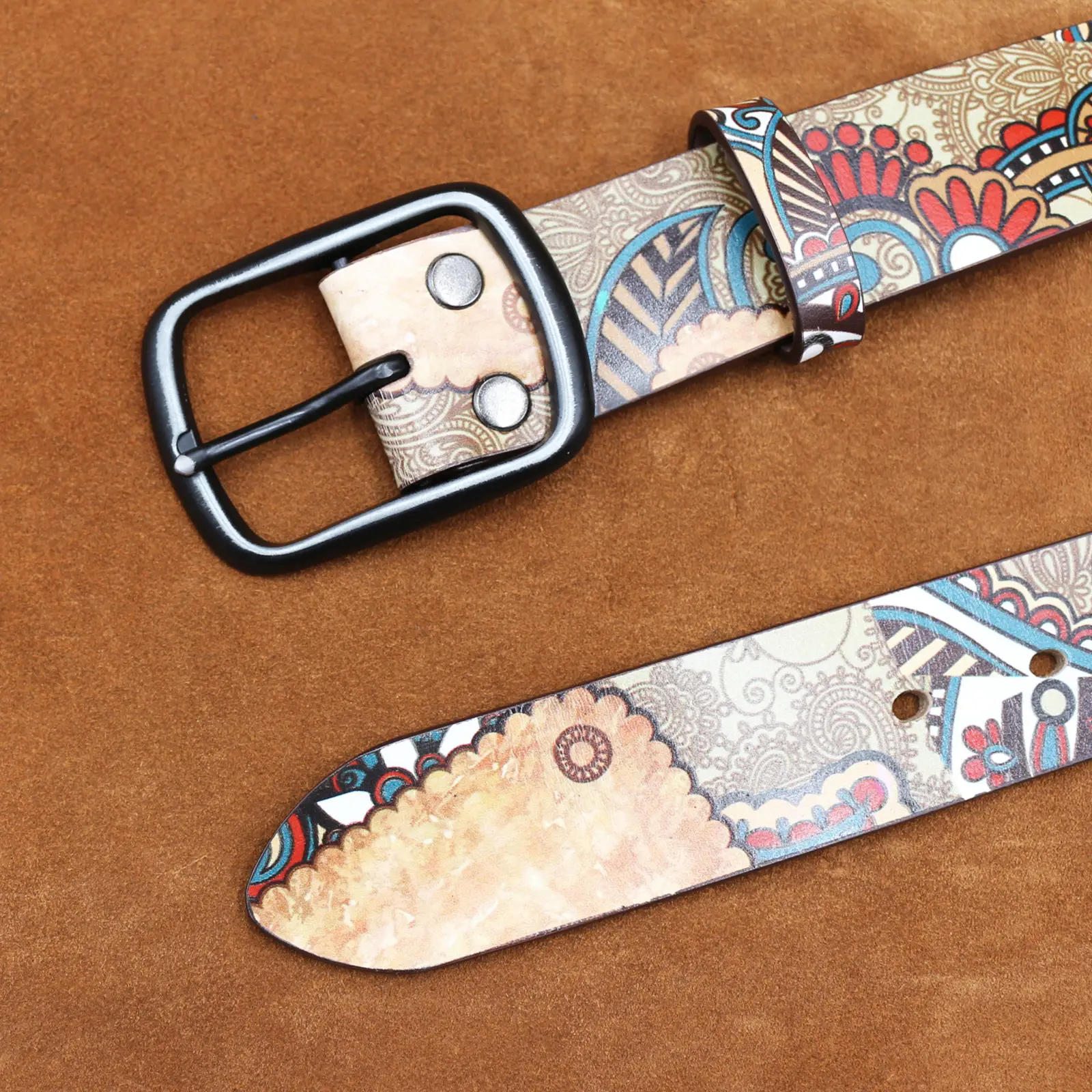 Retro Ethnic Cowhide Belt with Buckle - Image 3