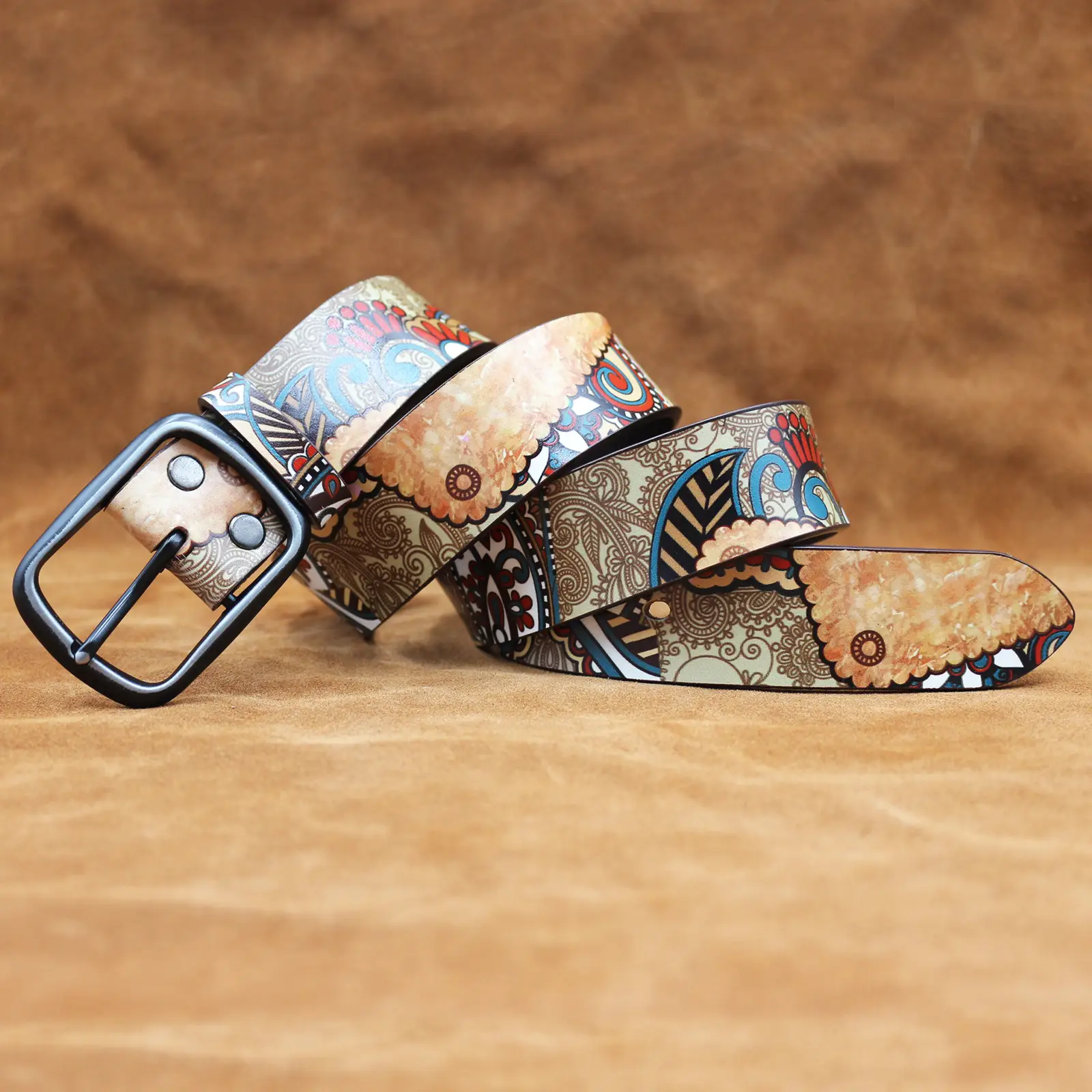 Retro Ethnic Cowhide Belt with Buckle - Image 6
