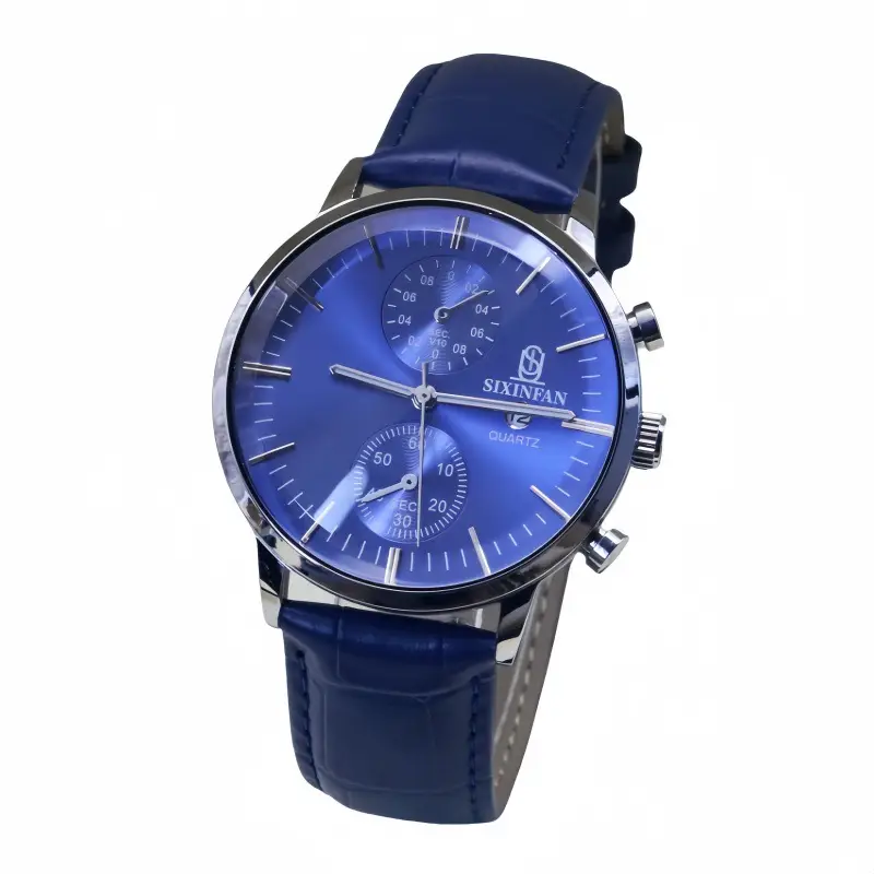 Men's Mechanical Quartz Watch with Black Leather Strap