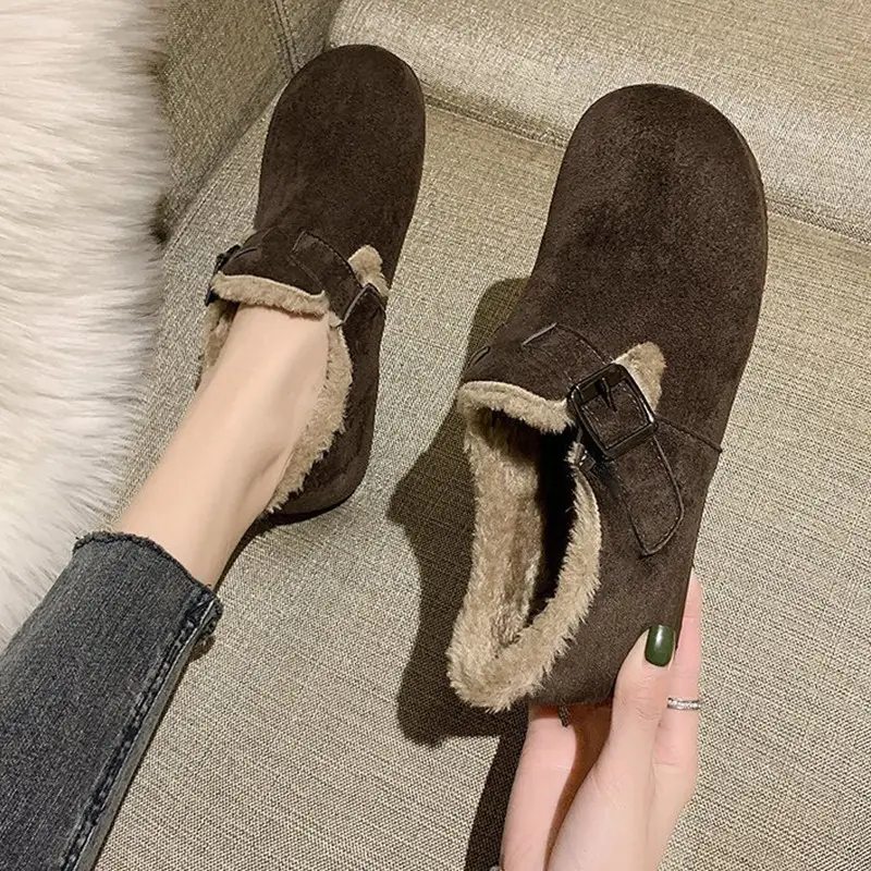 Women Fleece Lined Short Snow Boots Brown Winter - Image 5