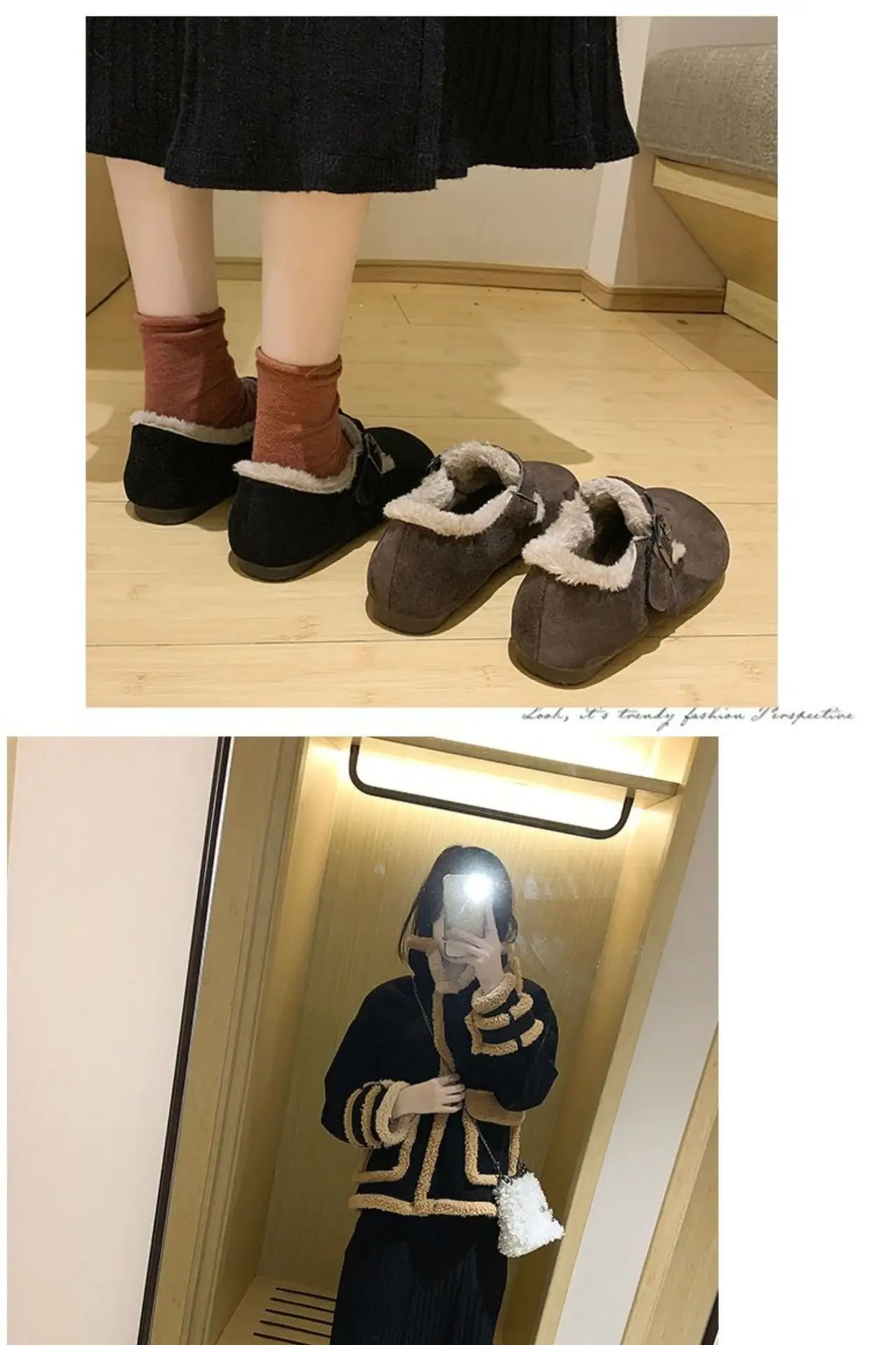 Women Fleece Lined Short Snow Boots Brown Winter — feature 14