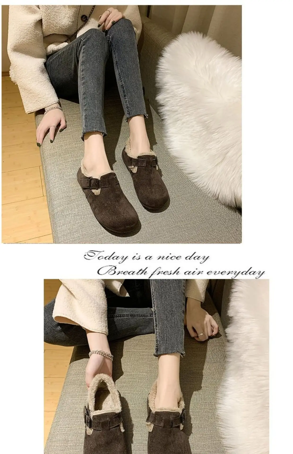 Women Fleece Lined Short Snow Boots Brown Winter — feature 19