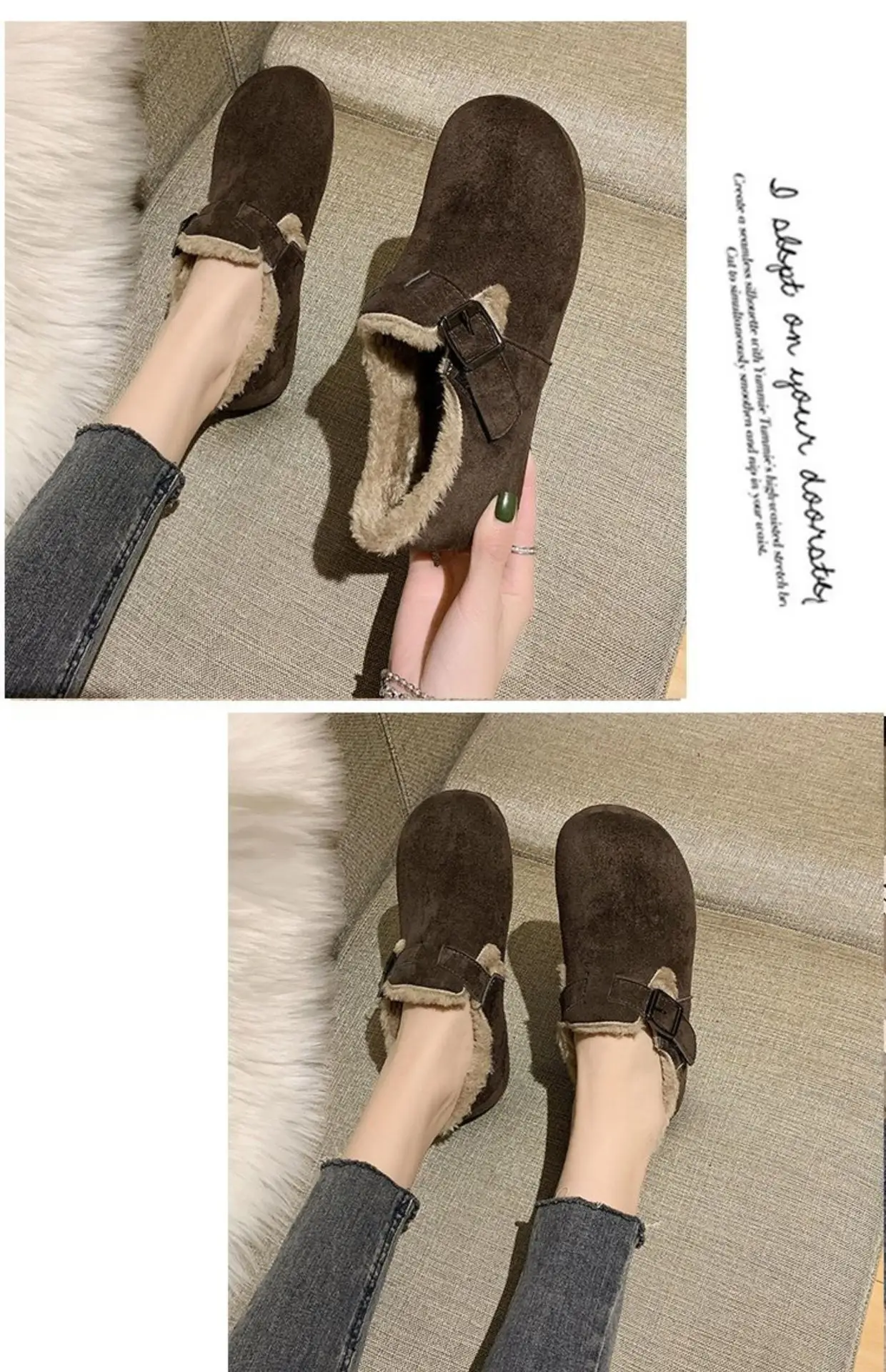 Women Fleece Lined Short Snow Boots Brown Winter — feature 21