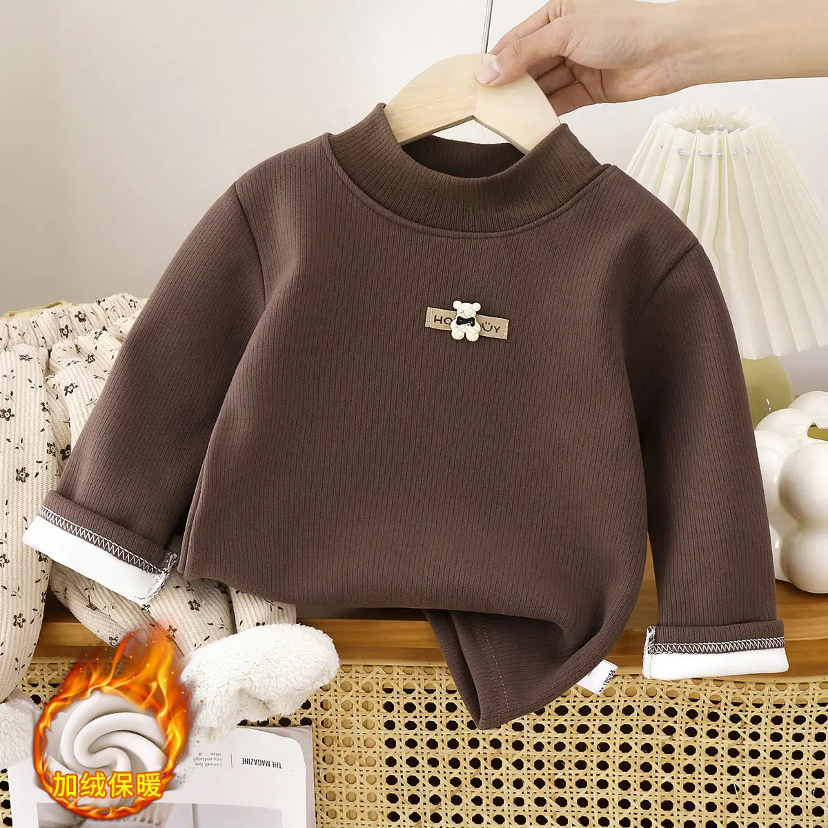 White Fleece Kids T-Shirt Half Collar Warm Winter - Image 7