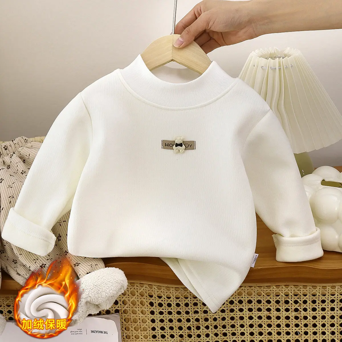 White Fleece Kids T-Shirt Half Collar Warm Winter - Image 2