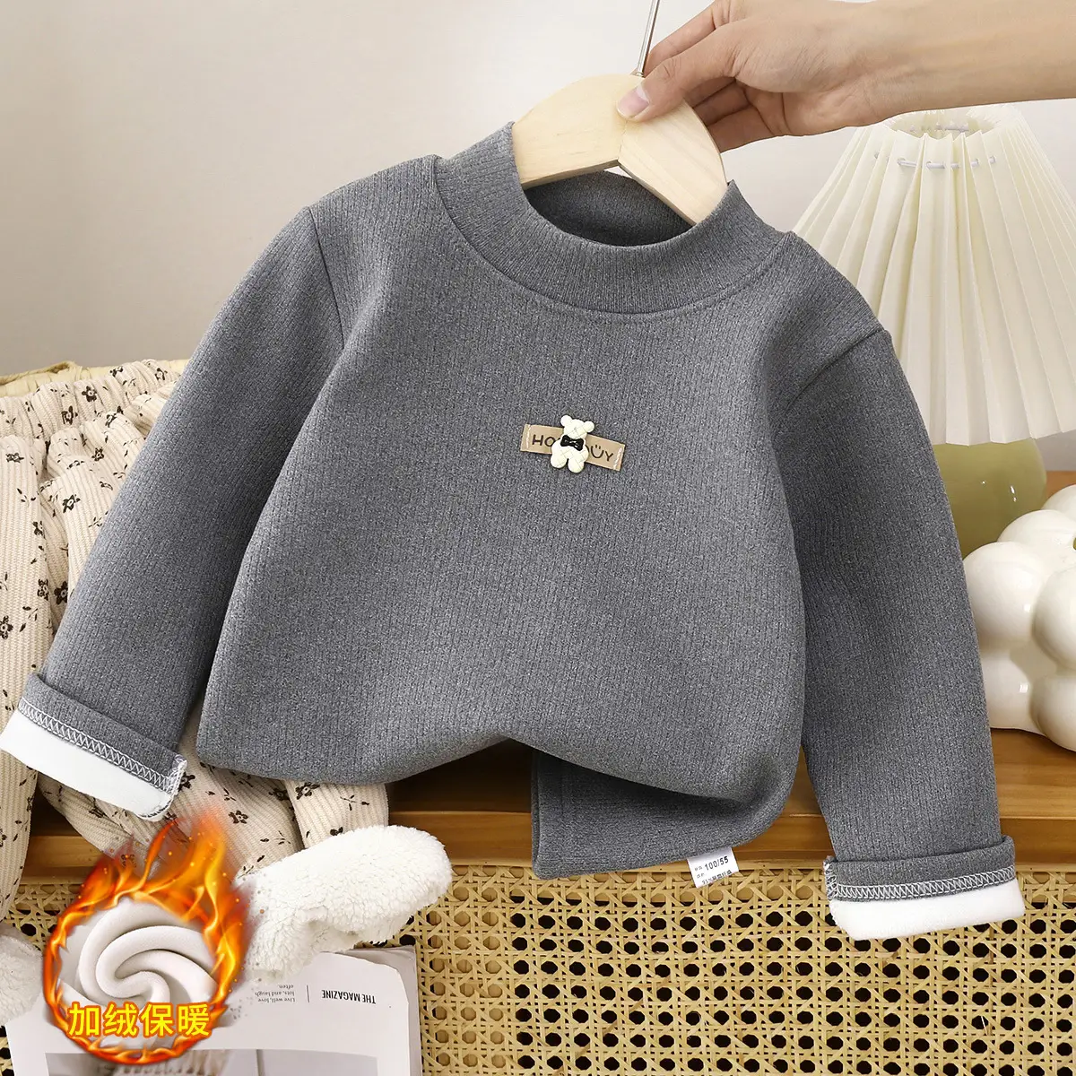 White Fleece Kids T-Shirt Half Collar Warm Winter - Image 4