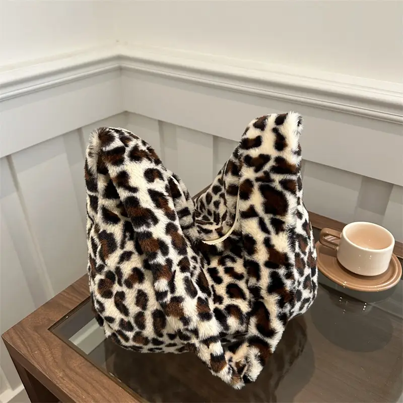 Leopard Print Plush Women's Shoulder Bag Winter Autumn - Image 6
