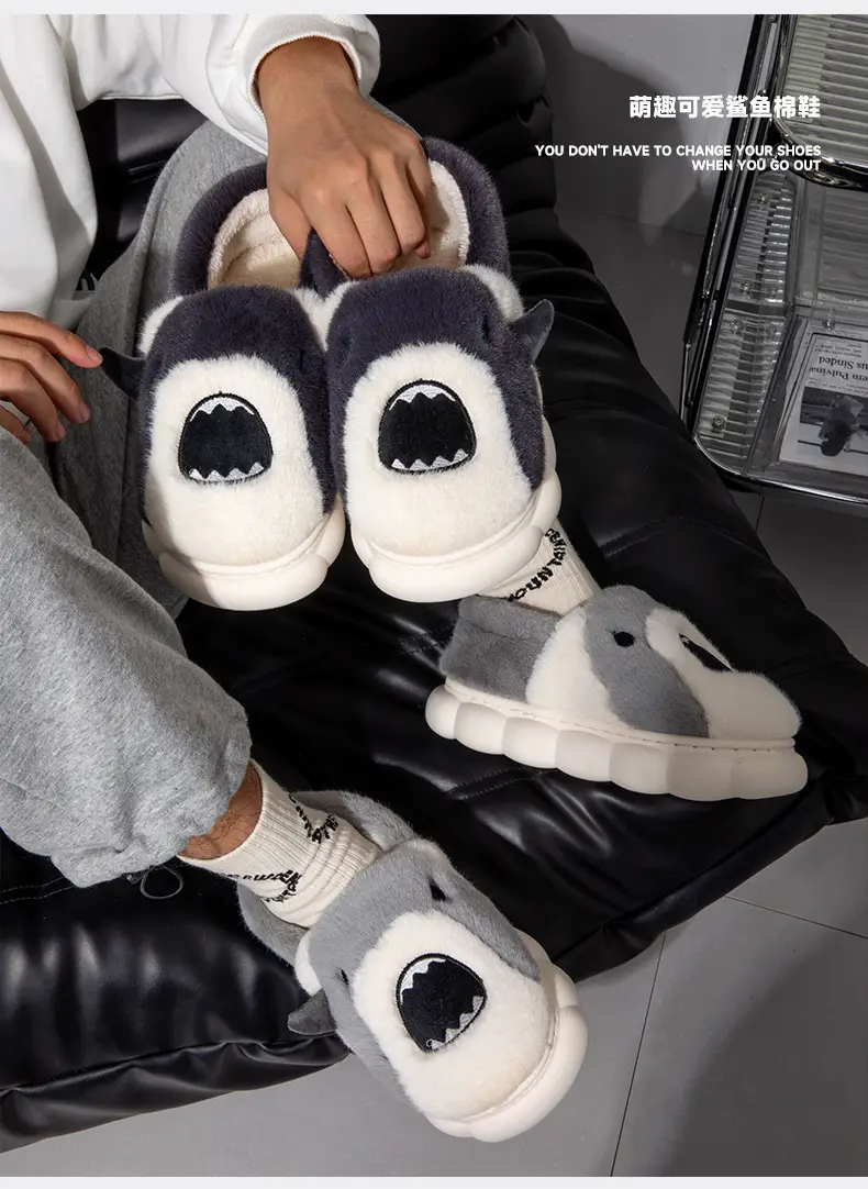 Nanbo Wan Cute Cartoon Cotton Slippers Women's Winter Home Indoor Plush Warm fleece-lined Thick Bottom Non-Slip Slippers for Men — feature 9