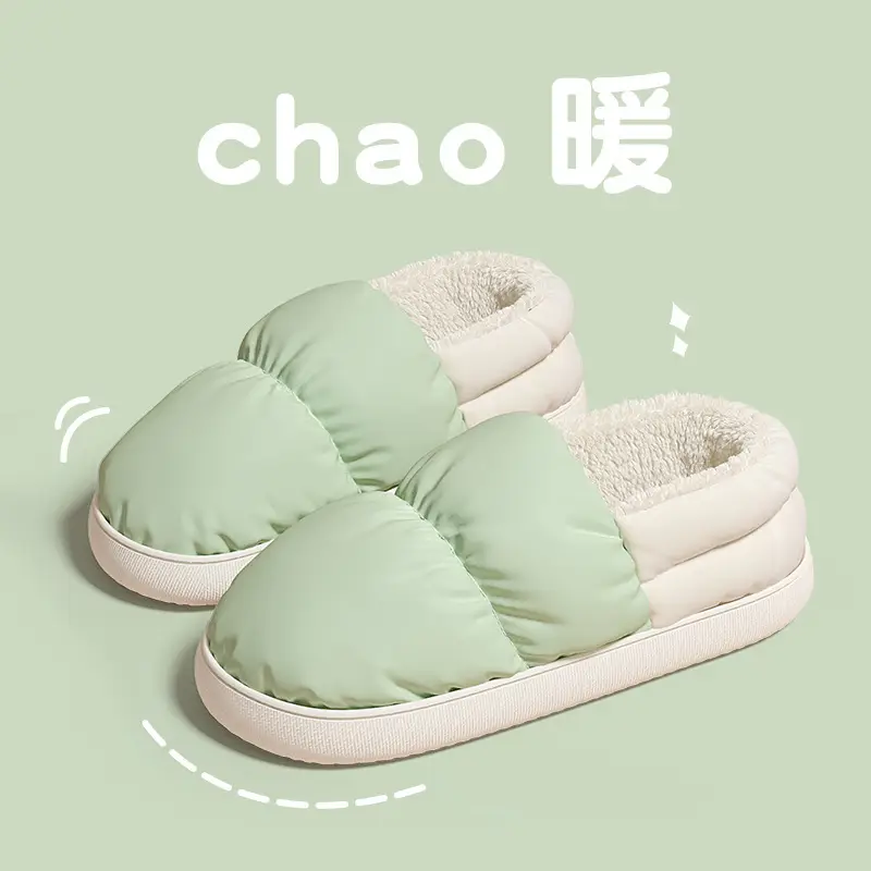 Down cloth cotton slippers women's bag heel waterproof indoor cotton shoes thick-soled household slippers warm cotton shoes men's wholesale - Image 6