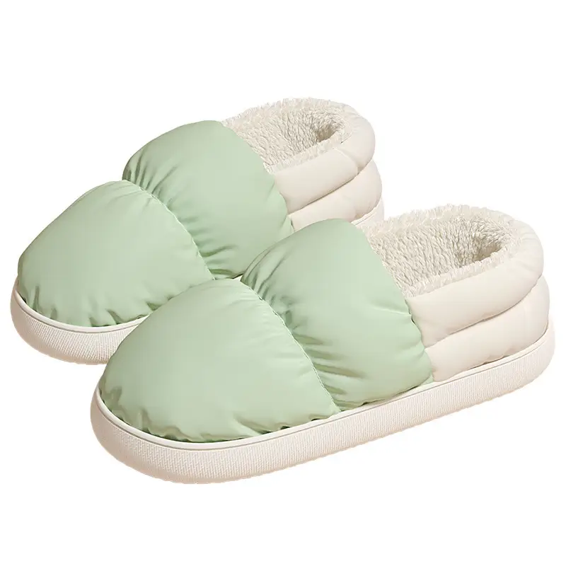 Down cloth cotton slippers women's bag heel waterproof indoor cotton shoes thick-soled household slippers warm cotton shoes men's wholesale - Image 10