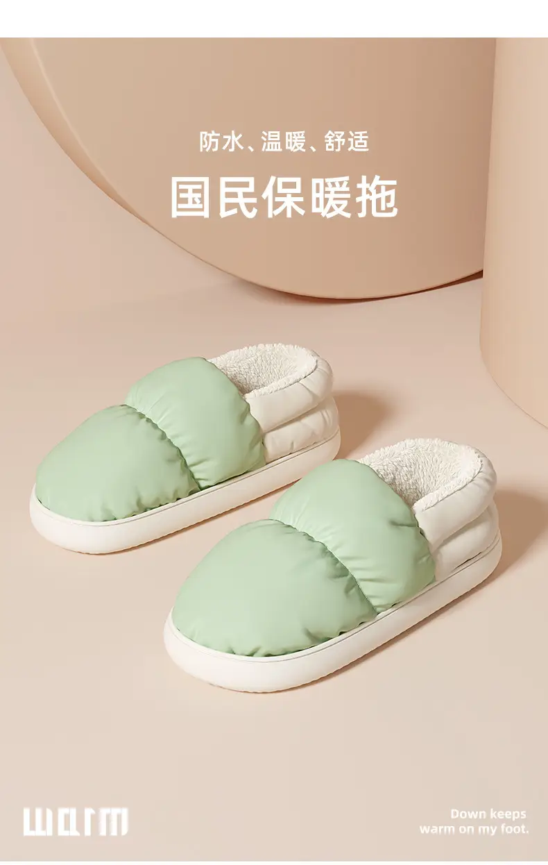 Down cloth cotton slippers women's bag heel waterproof indoor cotton shoes thick-soled household slippers warm cotton shoes men's wholesale — feature 9