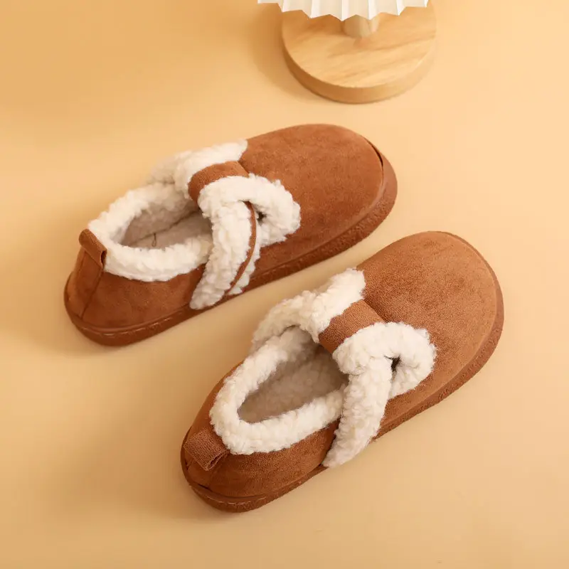 Women's Brown Fleece Lined Snow Slippers Winter - Image 5