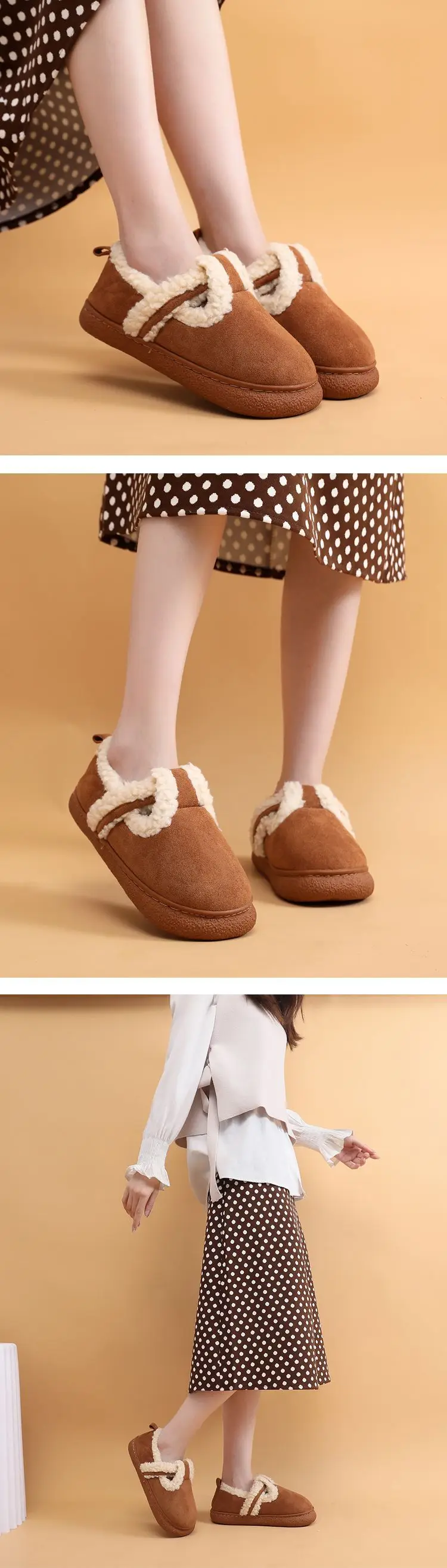 Women's Brown Fleece Lined Snow Slippers Winter — feature 11