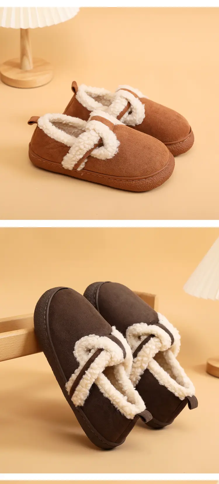 Women's Brown Fleece Lined Snow Slippers Winter — feature 6