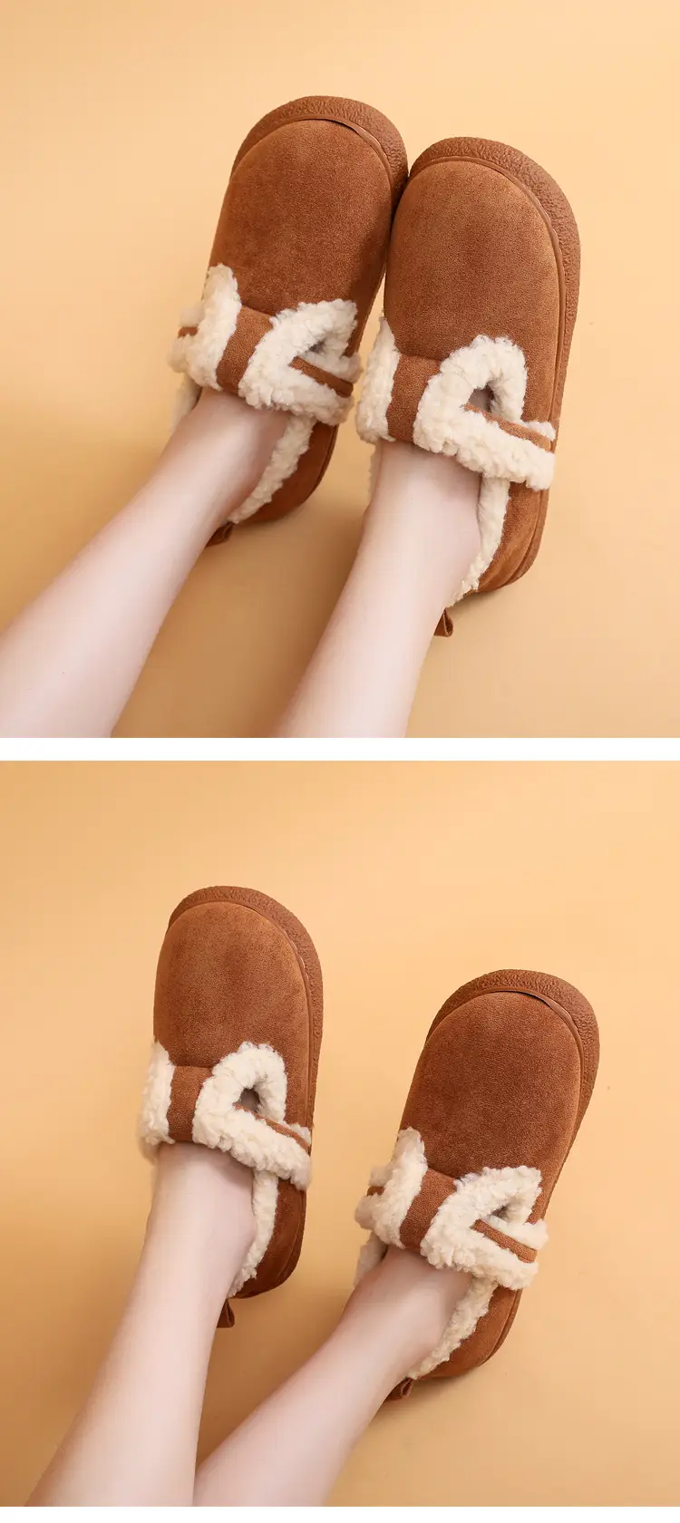 Women's Brown Fleece Lined Snow Slippers Winter — feature 9