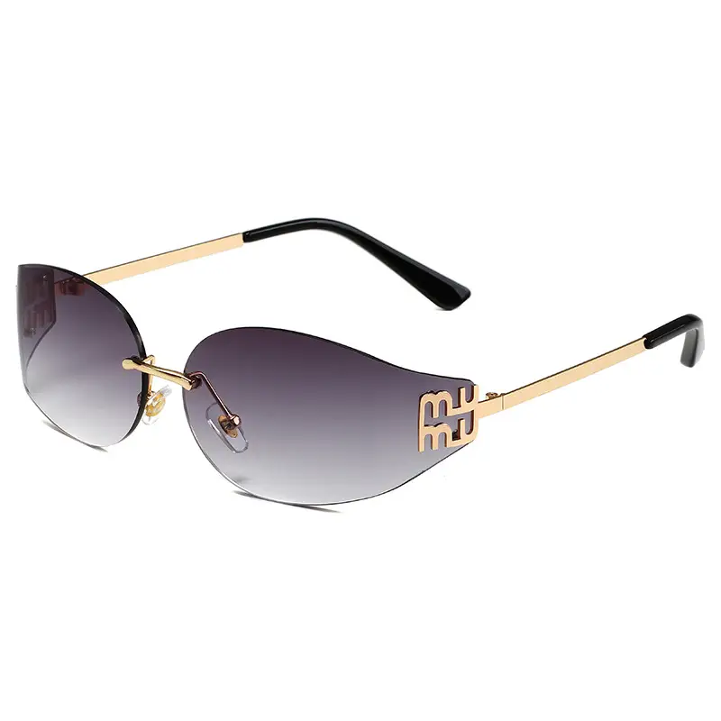 Oval Frame Sunglasses Anti-UV Gold Gradient Women - Image 2