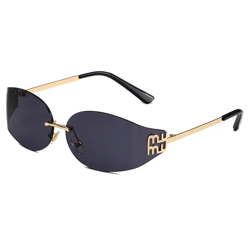 Oval Frame Sunglasses Anti-UV Gold Gradient Women