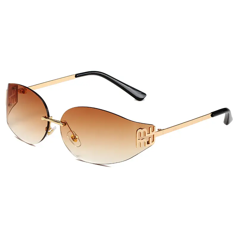 Oval Frame Sunglasses Anti-UV Gold Gradient Women - Image 3