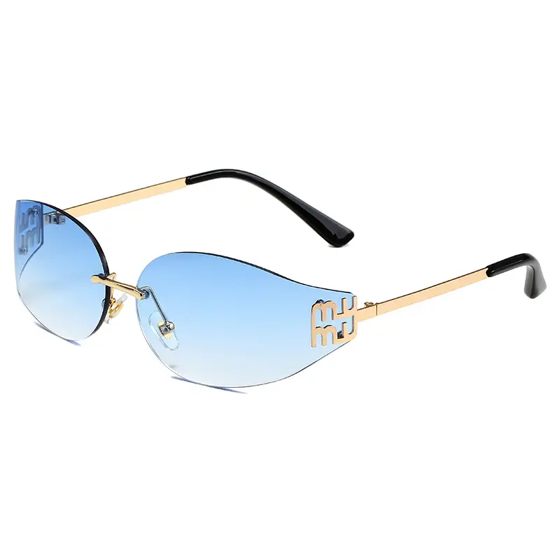 Oval Frame Sunglasses Anti-UV Gold Gradient Women - Image 4