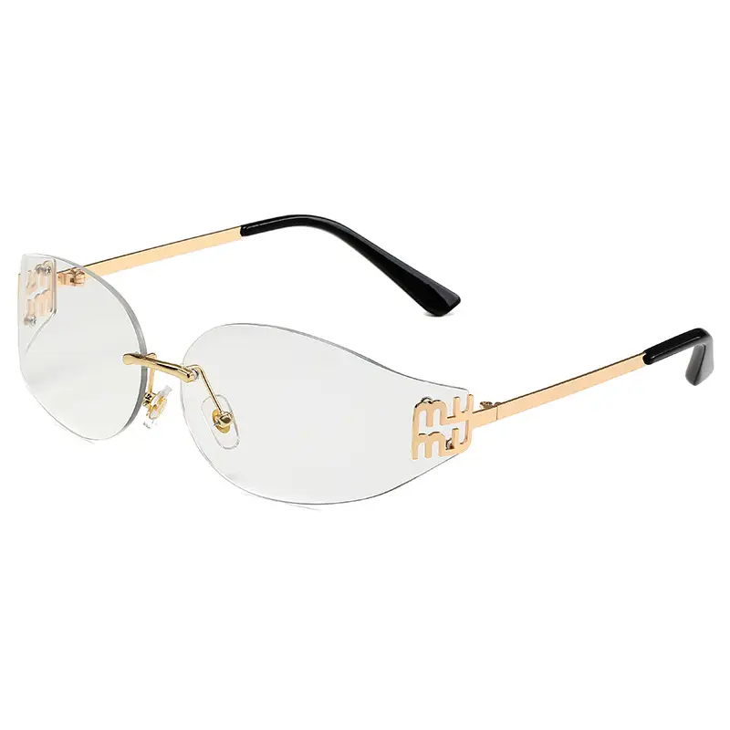 Oval Frame Sunglasses Anti-UV Gold Gradient Women - Image 5
