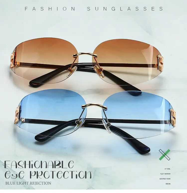 Oval Frame Sunglasses Anti-UV Gold Gradient Women — feature 1