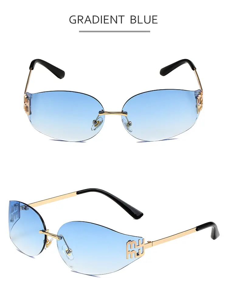 Oval Frame Sunglasses Anti-UV Gold Gradient Women — feature 10