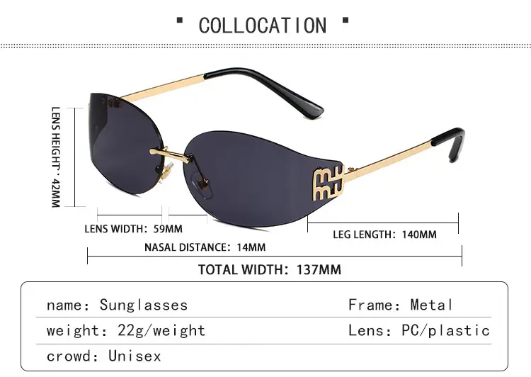 Oval Frame Sunglasses Anti-UV Gold Gradient Women — feature 5