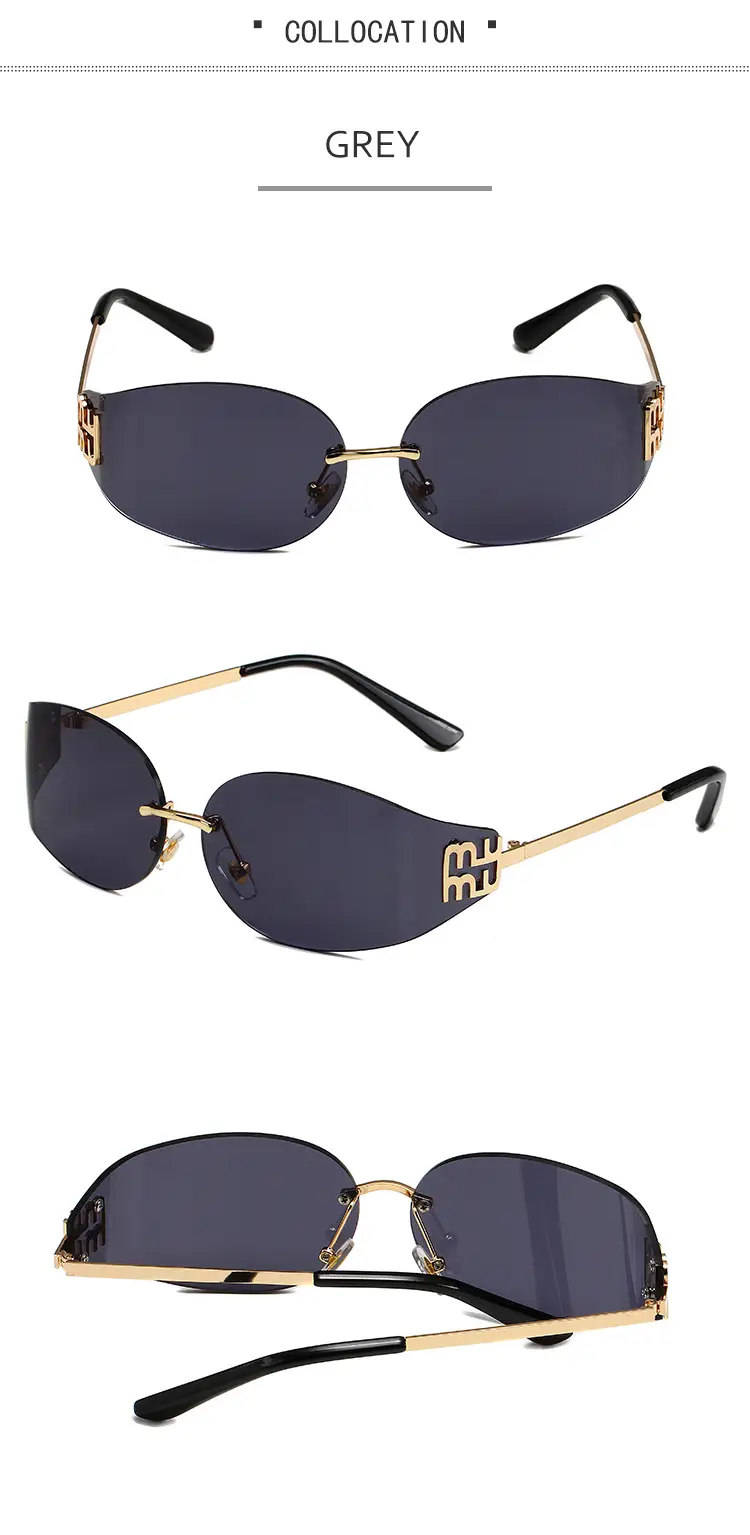 Oval Frame Sunglasses Anti-UV Gold Gradient Women — feature 7