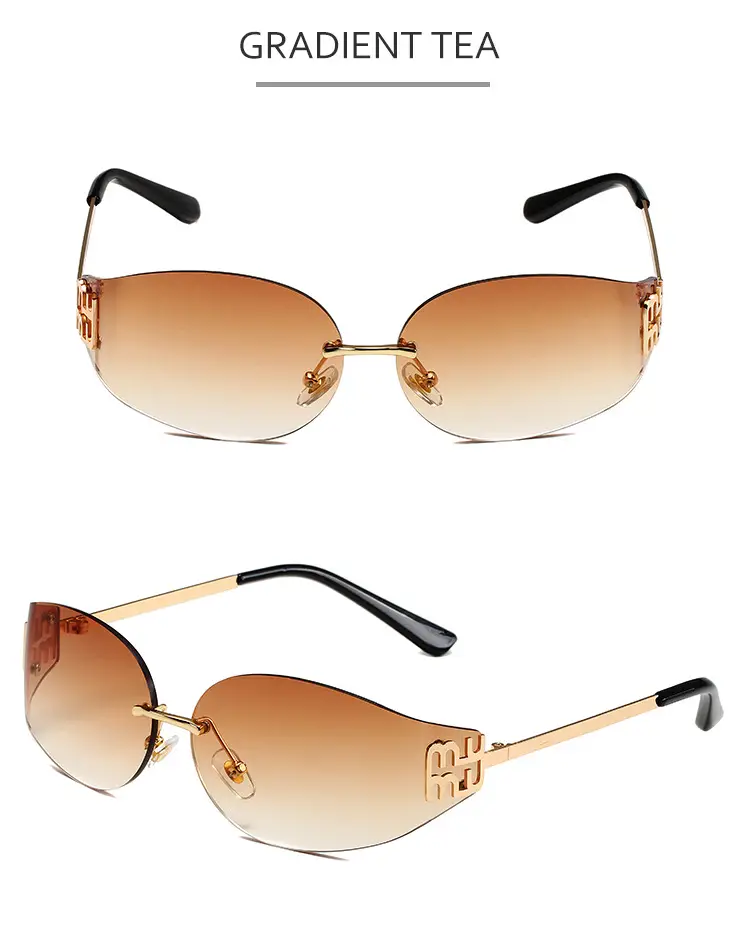 Oval Frame Sunglasses Anti-UV Gold Gradient Women — feature 9