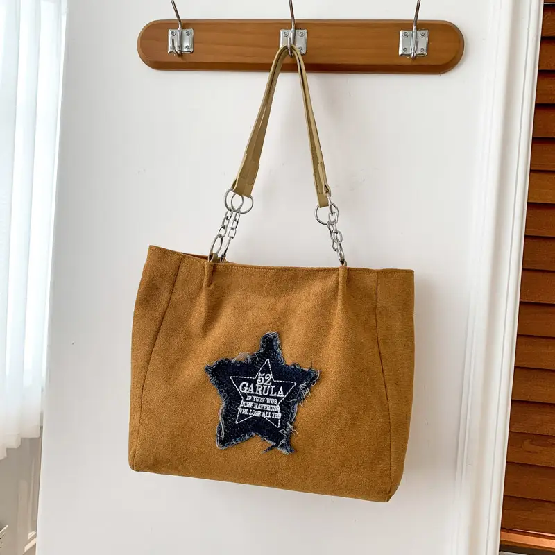 Women's Brown Star Embroidered Shoulder Bag 2024 - Image 5