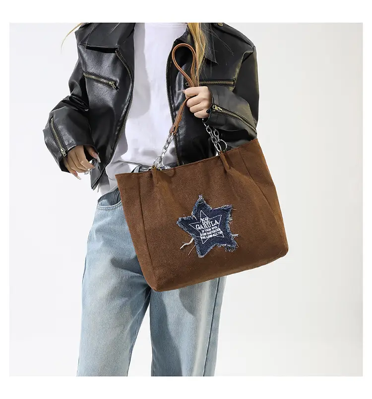 Women's Brown Star Embroidered Shoulder Bag 2024 — feature 11