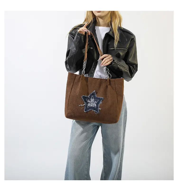 Women's Brown Star Embroidered Shoulder Bag 2024 — feature 12