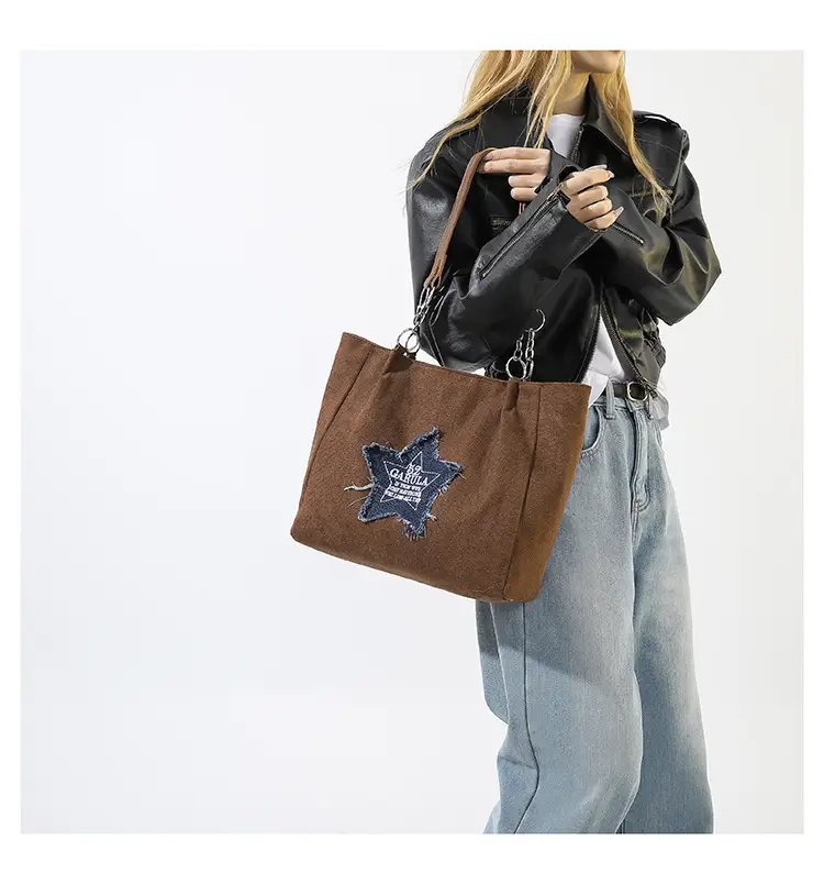Women's Brown Star Embroidered Shoulder Bag 2024 — feature 13
