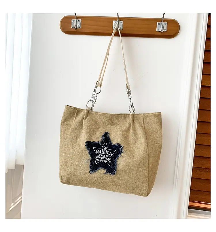 Women's Brown Star Embroidered Shoulder Bag 2024 - Image 3