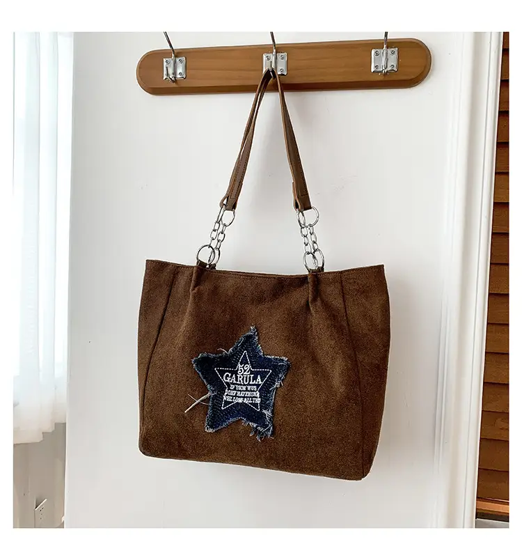 Women's Brown Star Embroidered Shoulder Bag 2024 - Image 4