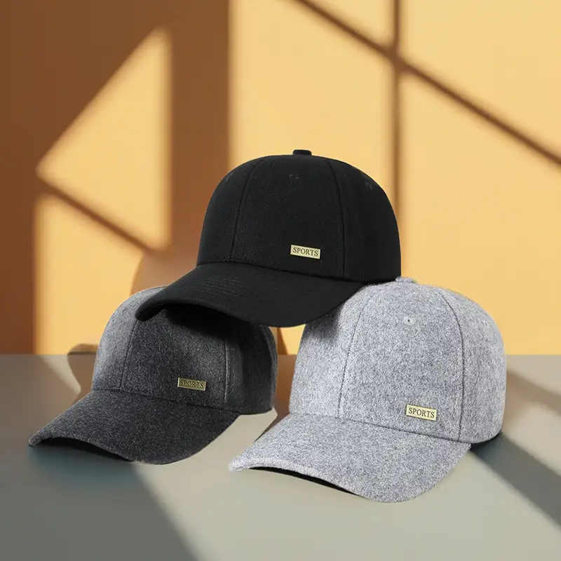 2025 Woolen Baseball Cap Black Grey Medium Large