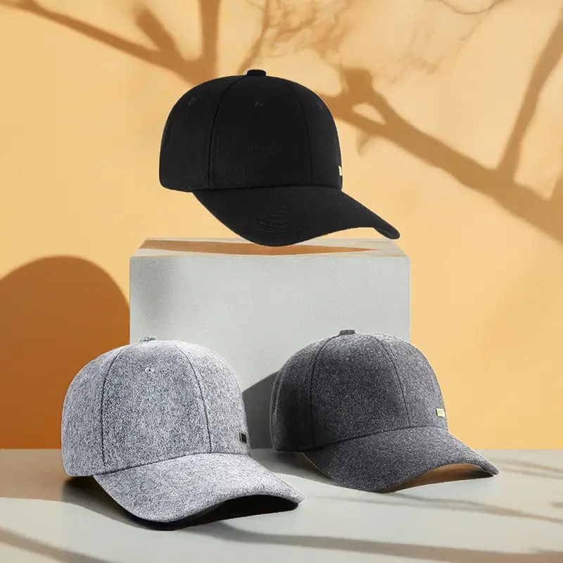 2025 Woolen Baseball Cap Black Grey Medium Large