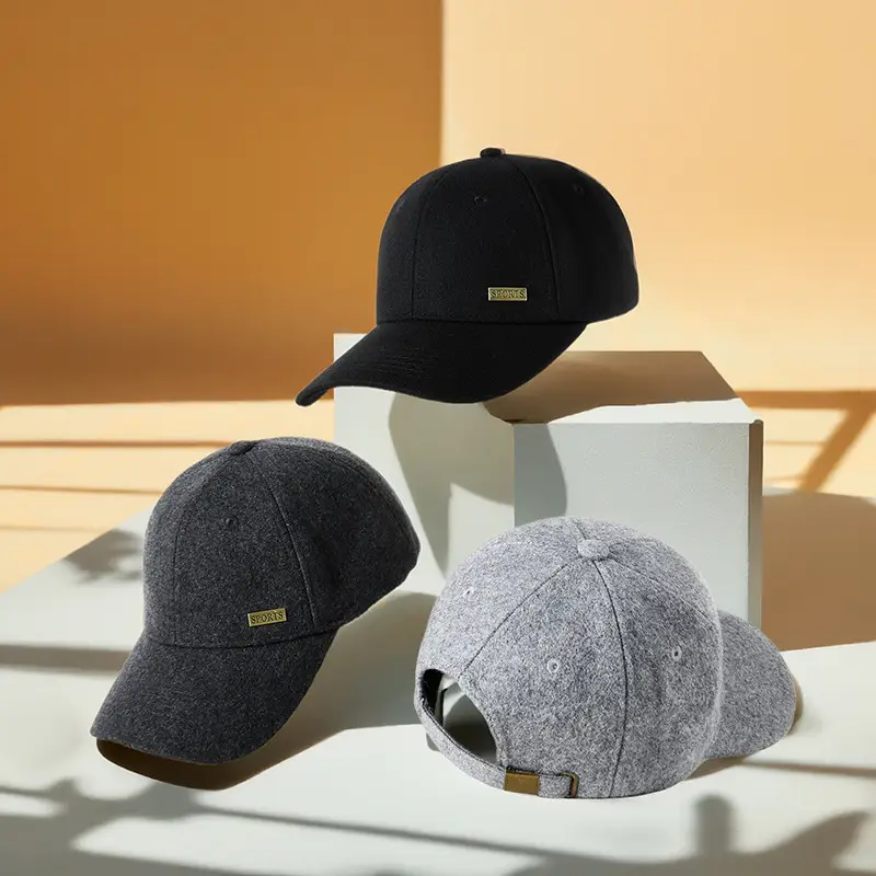 2025 Woolen Baseball Cap Black Grey Medium Large