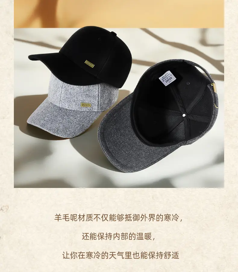 2025 Woolen Baseball Cap Black Grey Medium Large — feature 18