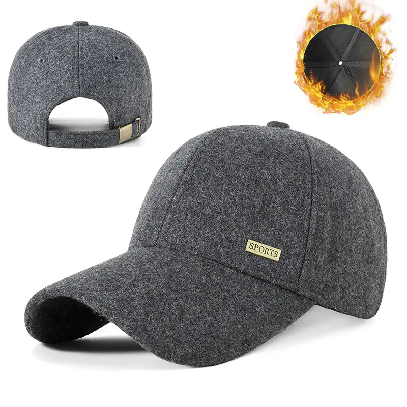 2025 Woolen Baseball Cap Black Grey Medium Large