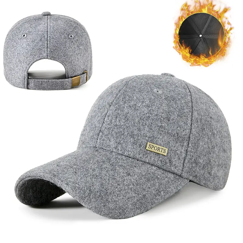 2025 Woolen Baseball Cap Black Grey Medium Large