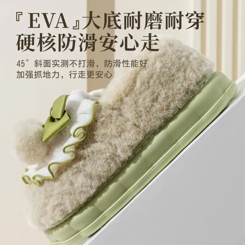 Bow Cotton Slippers Ladies Winter 2024 Non-Slip Fleece - Image 8