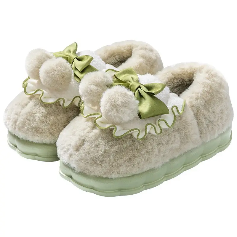 Bow Cotton Slippers Ladies Winter 2024 Non-Slip Fleece - Image 10