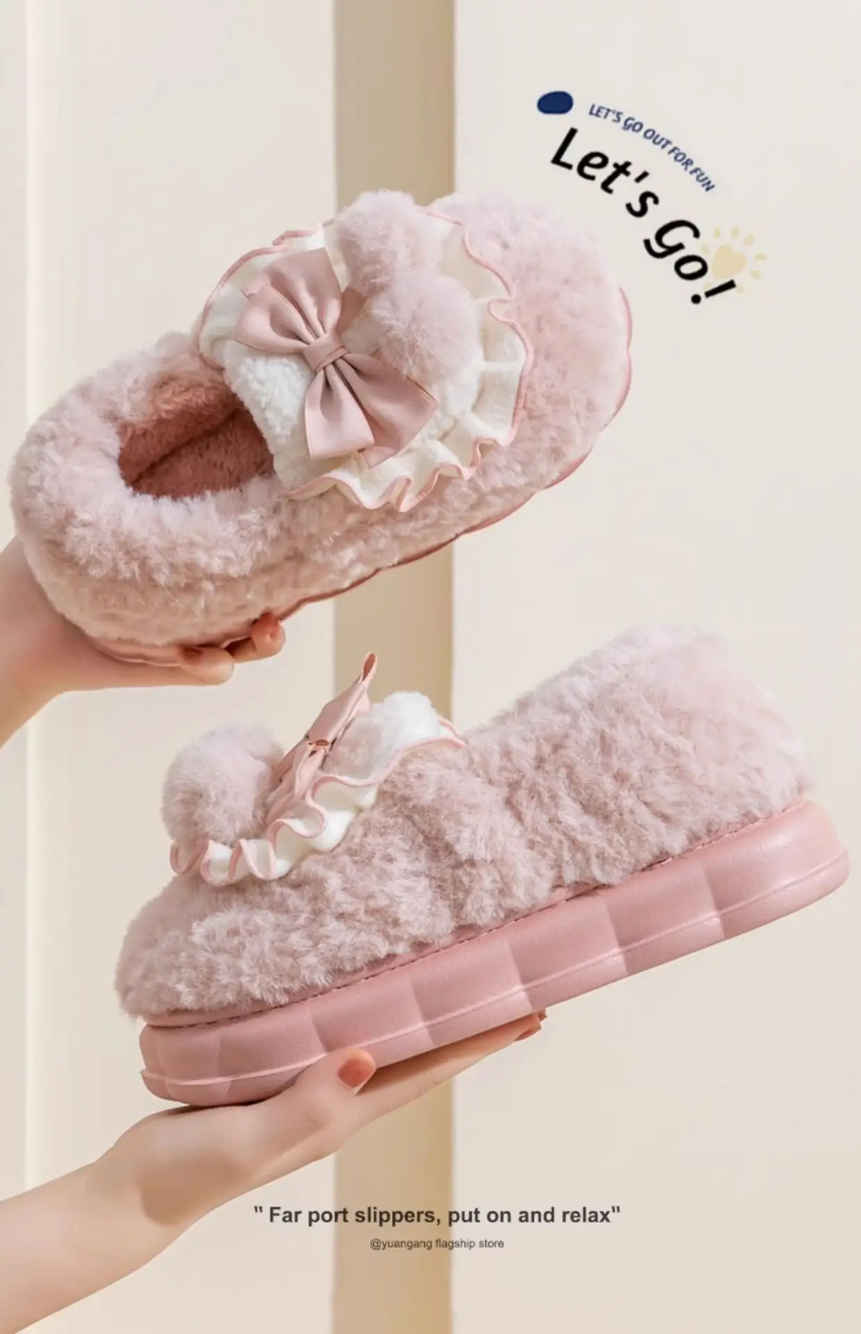 Bow Cotton Slippers Ladies Winter 2024 Non-Slip Fleece — feature 16